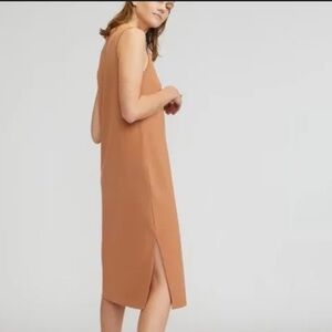 Organic Cotton Crewneck Tank Midi Dress Tan Sz Small